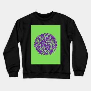 Traditional Chinese Paper Cutting Floral Pattern - Hong Kong Retro Vivid Lime Green with Purple Symbol Crewneck Sweatshirt